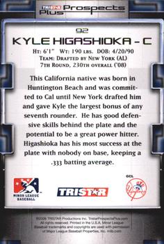 2008 TriStar Prospects Plus - Green #92 Kyle Higashioka Back