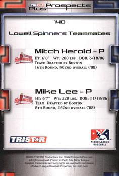 2008 TriStar Prospects Plus - Green #140 Mike Lee / Mitch Herold Back