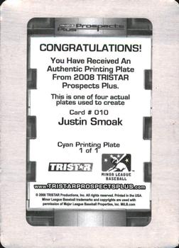 2008 TriStar Prospects Plus - Printing Plates Cyan #10 Justin Smoak Back