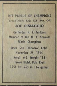 1952 Berk Ross #NNO Joe DiMaggio Back