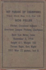 1952 Berk Ross #NNO Bob Feller Back