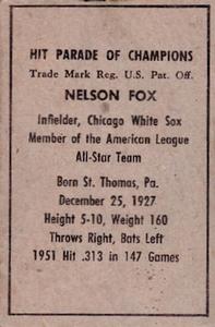 1952 Berk Ross #NNO Nelson Fox Back