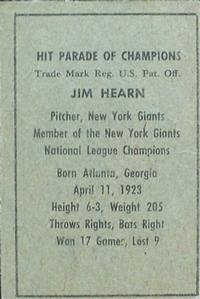 1952 Berk Ross #NNO Jim Hearn  Back