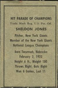 1952 Berk Ross #NNO Sheldon Jones Back