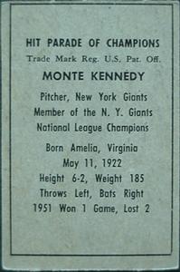 1952 Berk Ross #NNO Monte Kennedy Back