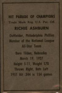 1952 Berk Ross #NNO Richie Ashburn Back
