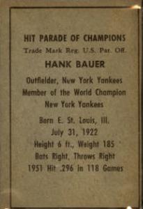 1952 Berk Ross #NNO Hank Bauer Back