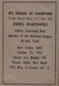 1952 Berk Ross #NNO Ewell Blackwell Back
