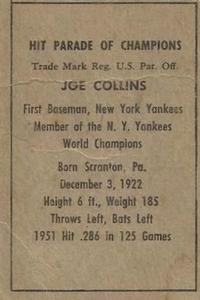 1952 Berk Ross #NNO Joe Collins Back