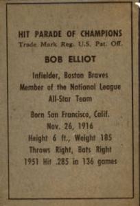 1952 Berk Ross #NNO Bob Elliott Back