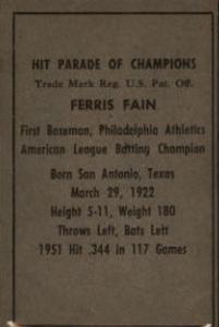 1952 Berk Ross #NNO Ferris Fain Back