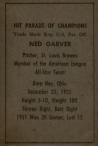 1952 Berk Ross #NNO Ned Garver Back