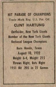 1952 Berk Ross #NNO Clint Hartung Back