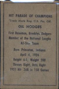 1952 Berk Ross #NNO Gil Hodges Back