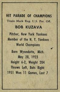1952 Berk Ross #NNO Bob Kuzava Back