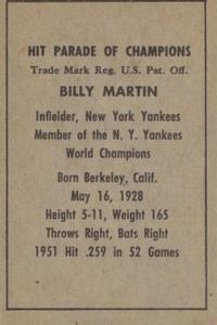 1952 Berk Ross #NNO Billy Martin Back