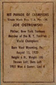1952 Berk Ross #NNO Joe Ostrowski  Back