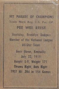 1952 Berk Ross #NNO Pee Wee Reese Back