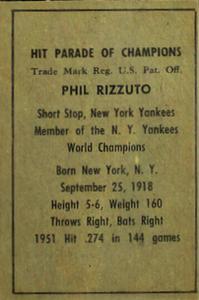 1952 Berk Ross #NNO Phil Rizzuto Back