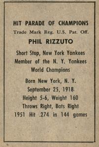 1952 Berk Ross #NNO Phil Rizzuto Back