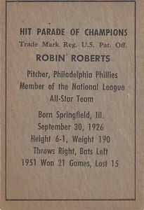 1952 Berk Ross #NNO Robin Roberts Back