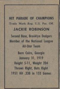 1952 Berk Ross #NNO Jackie Robinson Back