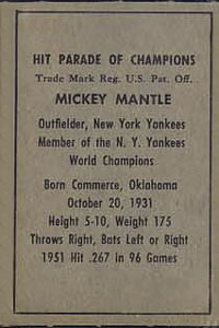 1952 Berk Ross #NNO Mickey Mantle Back