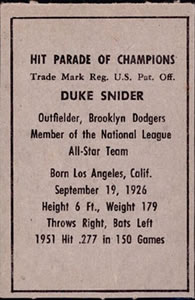 1952 Berk Ross #NNO Duke Snider Back