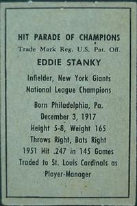 1952 Berk Ross #NNO Eddie Stanky Back