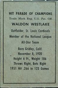 1952 Berk Ross #NNO Waldon Westlake Back