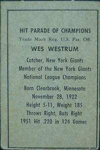 1952 Berk Ross #NNO Wes Westrum Back