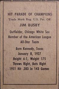 1952 Berk Ross #NNO Jim Busby Back