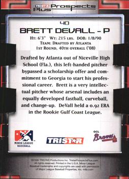 2008 TriStar Prospects Plus - PROminent Die Cut Green #40 Brett DeVall Back