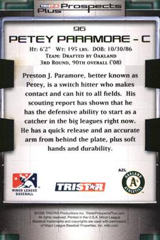2008 TriStar Prospects Plus - PROminent Die Cut Yellow #96 Petey Paramore Back