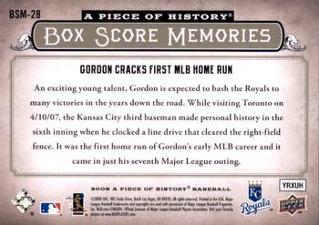 2008 Upper Deck A Piece of History - Box Score Memories #BSM-28 Alex Gordon Back