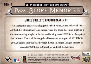 2008 Upper Deck A Piece of History - Box Score Memories #BSM-3 Chipper Jones Back