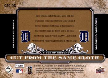 2008 Upper Deck A Piece of History - Cut From the Same Cloth #CSC-OG Carlos Guillen / Magglio Ordonez Back