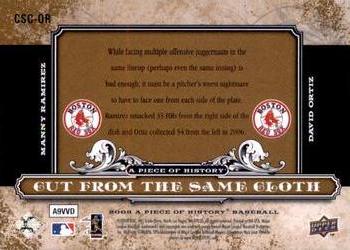 2008 Upper Deck A Piece of History - Cut From the Same Cloth #CSC-OR Manny Ramirez / David Ortiz Back