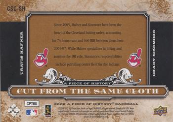 2008 Upper Deck A Piece of History - Cut From the Same Cloth #CSC-SH Travis Hafner / Grady Sizemore Back