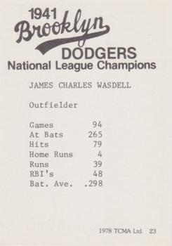 1978 TCMA 1941 Brooklyn Dodgers - Blue Border #23 Jimmy Wasdell Back