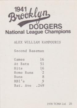 1978 TCMA 1941 Brooklyn Dodgers - Blue Border #25 Alex Kampouris Back