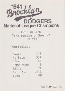 1978 TCMA 1941 Brooklyn Dodgers - Blue Border #35 Dixie Walker Back