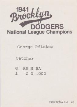 1978 TCMA 1941 Brooklyn Dodgers - Blue Border #42 George Pfister Back