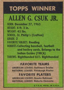 1972 Topps Winners #NNO Allen G. Csuk Jr. Back