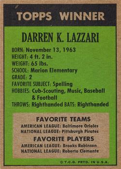 1972 Topps Winners #NNO Darren K. Lazzari Back
