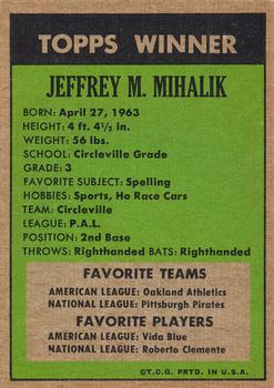 1972 Topps Winners #NNO Jeffrey M. Mihalik Back