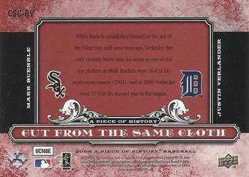 2008 Upper Deck A Piece of History - Cut From the Same Cloth Red #CSC-BV Mark Buehrle / Justin Verlander Back