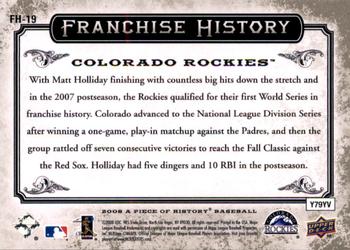 2008 Upper Deck A Piece of History - Franchise History #FH-19 Troy Tulowitzki Back