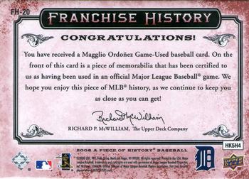 2008 Upper Deck A Piece of History - Franchise History Jersey Red #FH-20 Magglio Ordonez Back