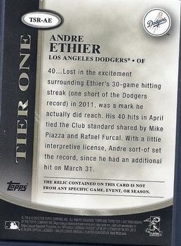2012 Topps Tier One - Relics #TSR-AE Andre Ethier Back